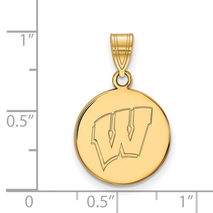 14K Yellow Gold Logoart University Of Wisconsin Letter W Medium Disc Pendant