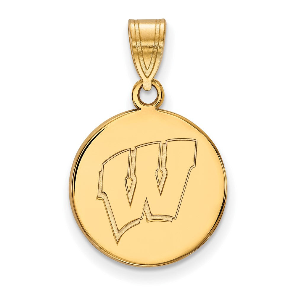 14K Yellow Gold Logoart University Of Wisconsin Letter W Medium Disc Pendant