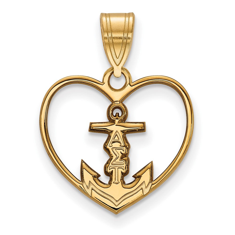 Gold Plated Sterling Silver Logoart Alpha Sigma Tau Sorority Symbol Heart Pendant