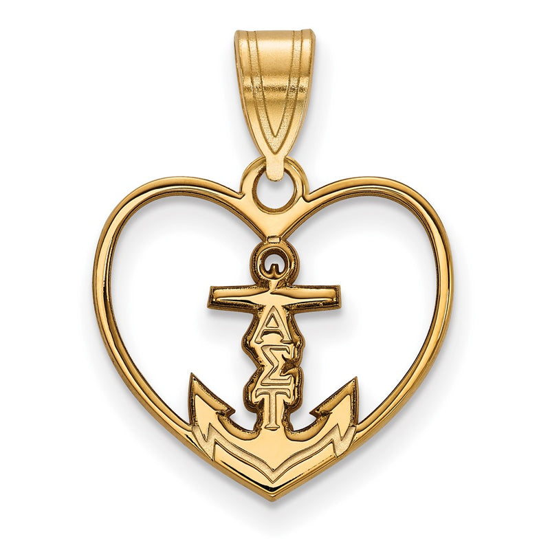 Gold Plated Sterling Silver Logoart Alpha Sigma Tau Sorority Symbol Heart Pendant