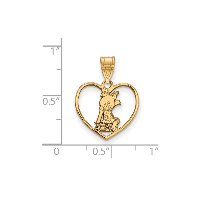 Gold Plated Sterling Silver Logoart Alpha Xi Delta Sorority Symbol Heart Pendant