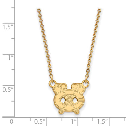 10K Yellow Gold Nhl Logoart Chicago Blackhawks Letter C And Tomahawk Small Pendant 18 Inch Necklace