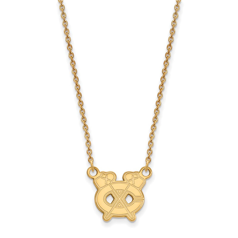14K Yellow Gold Nhl Logoart Chicago Blackhawks Letter C And Tomahawk Small Pendant 18 Inch Necklace