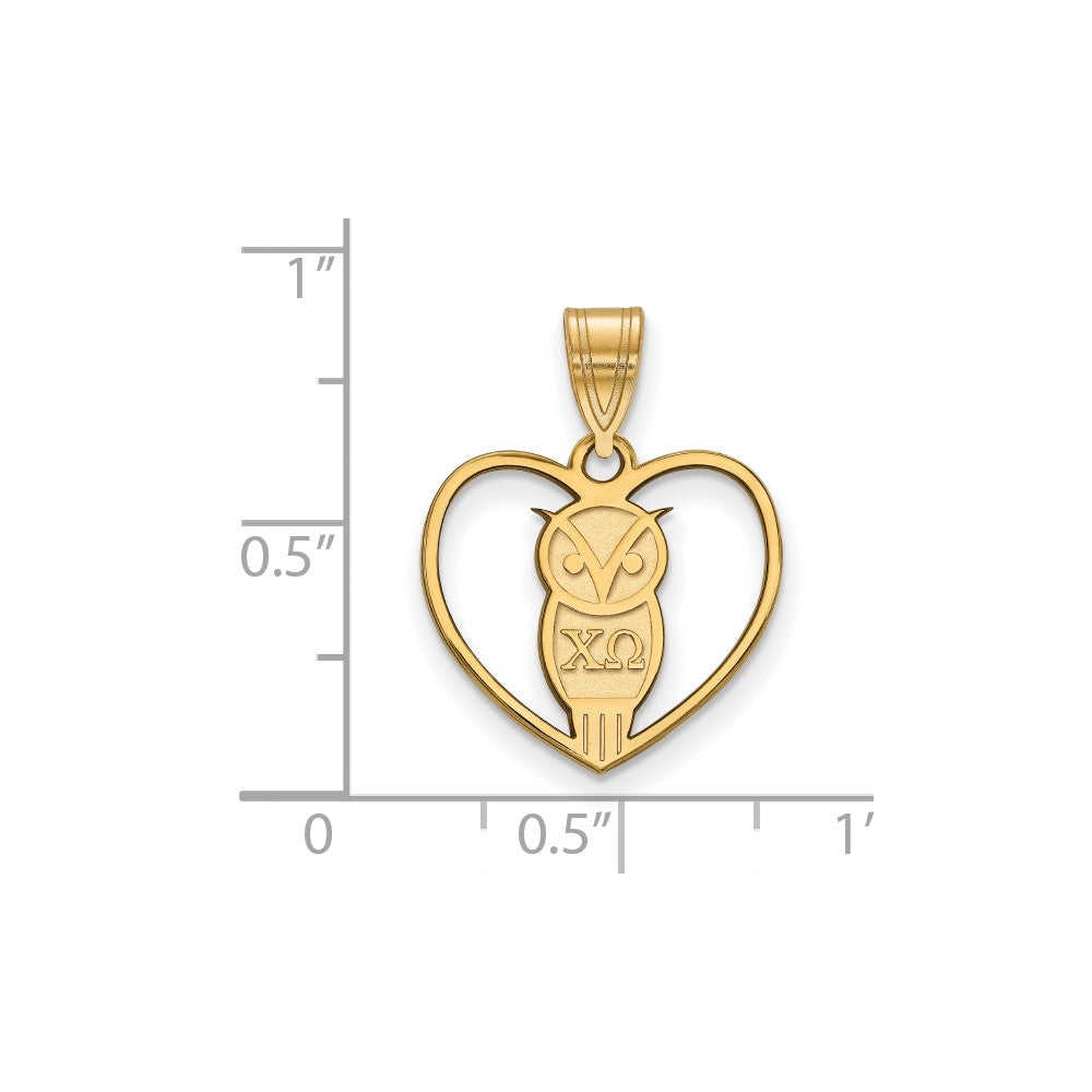 Gold Plated Sterling Silver Logoart Chi Omega Sorority Symbol Heart Pendant