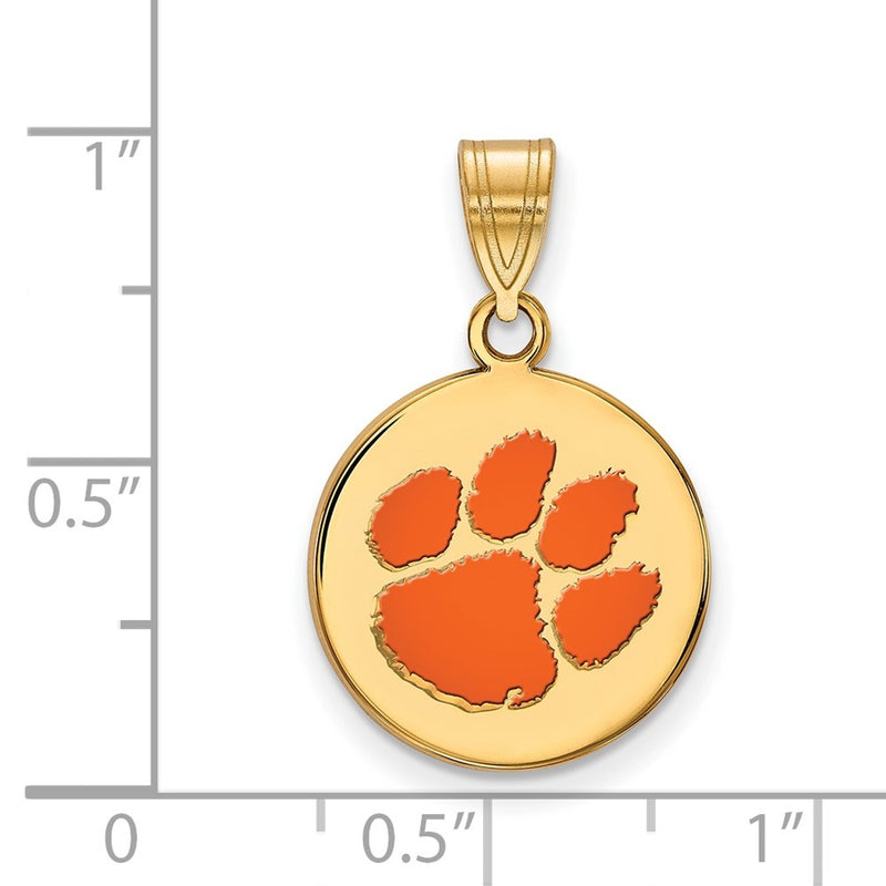 Gold Plated Sterling Silver Logoart Clemson University Tiger Paw Medium Enameled Disc Pendant