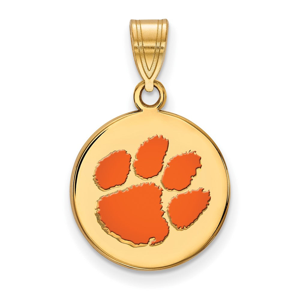 Gold Plated Sterling Silver Logoart Clemson University Tiger Paw Medium Enameled Disc Pendant