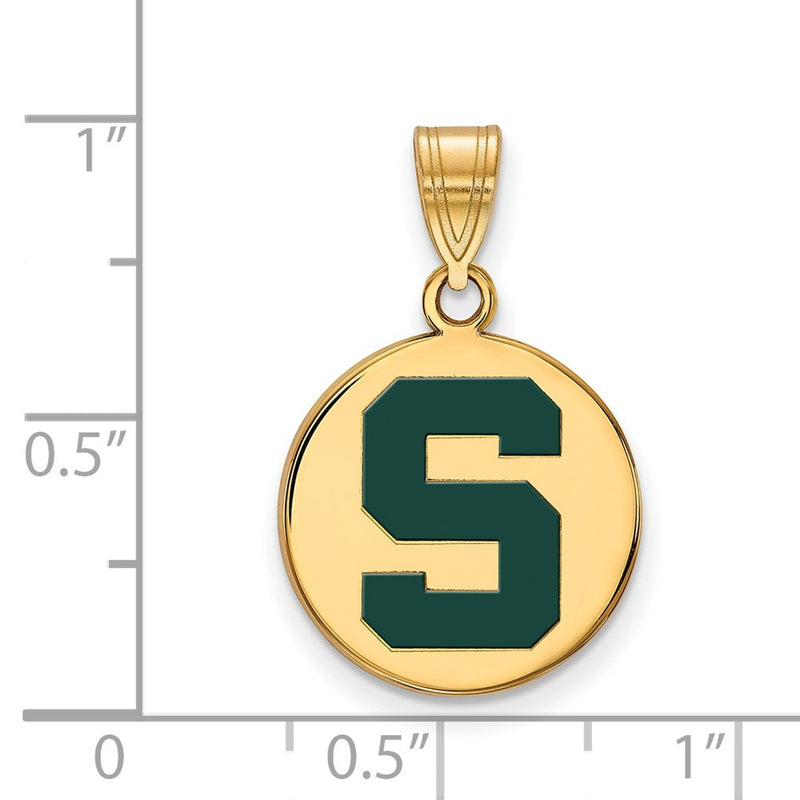 Gold Plated Sterling Silver Logoart Michigan State U Medium Enameled Disc Pendant