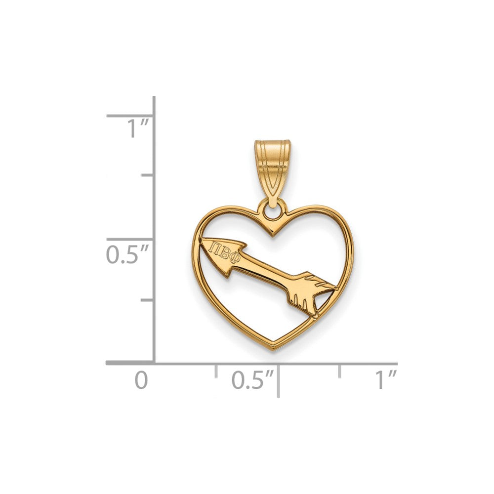 Gold Plated Sterling Silver Logoart Pi Beta Phi Sorority Symbol Heart Pendant