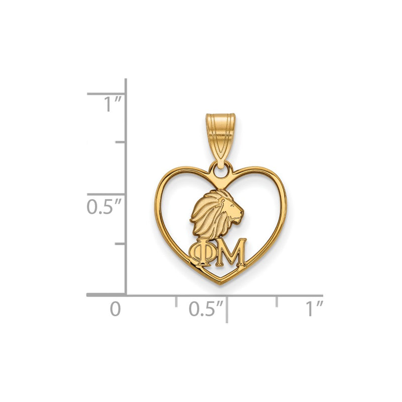 Gold Plated Sterling Silver Logoart Phi Mu Sorority Symbol Heart Pendant