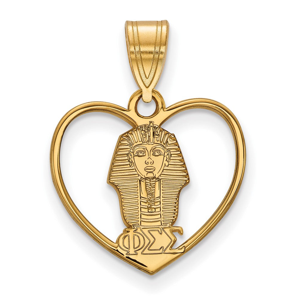 Gold Plated Sterling Silver Logoart Phi Sigma Sorority Symbol Heart Pendant