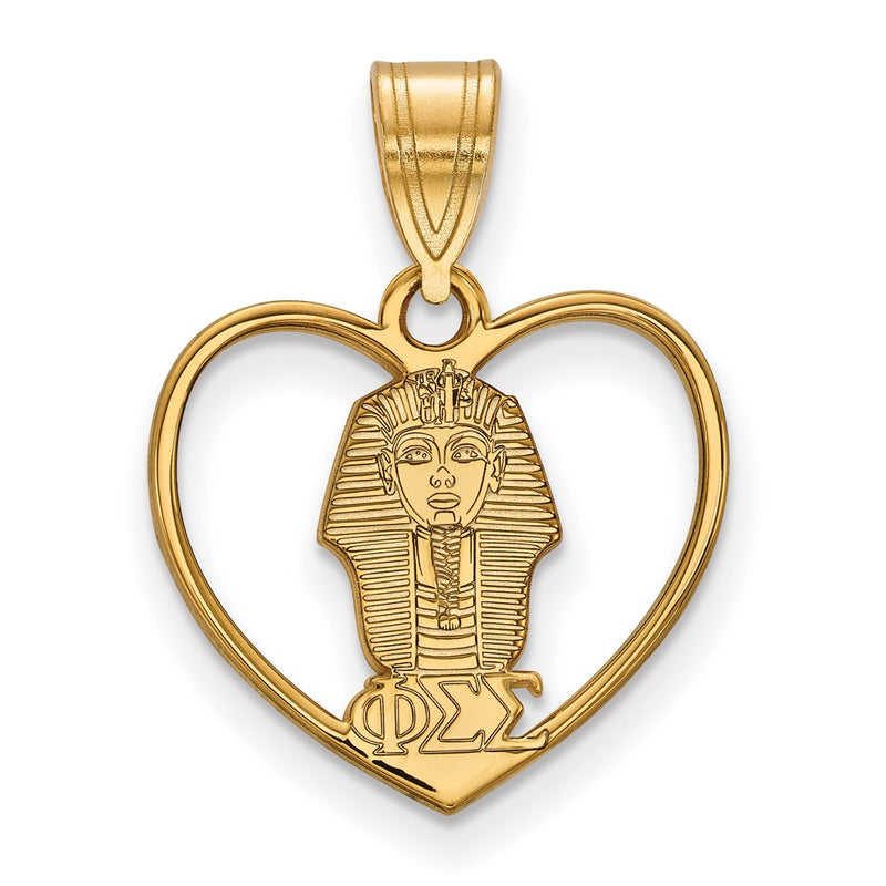 Gold Plated Sterling Silver Logoart Phi Sigma Sorority Symbol Heart Pendant