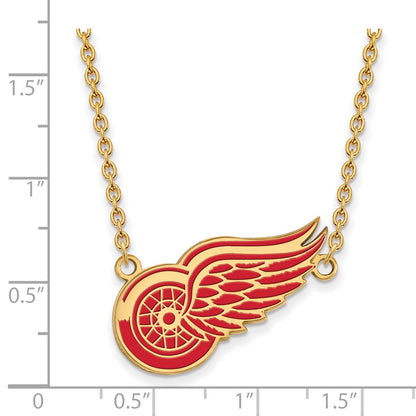 Gold Plated Sterling Silver Nhl Logoart Detroit Red Wings Large Enameled Pendant 18 Inch Necklace