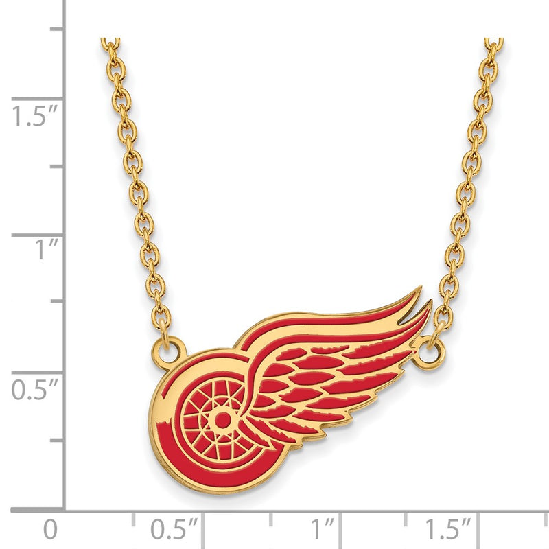 Gold Plated Sterling Silver Nhl Logoart Detroit Red Wings Large Enameled Pendant 18 Inch Necklace