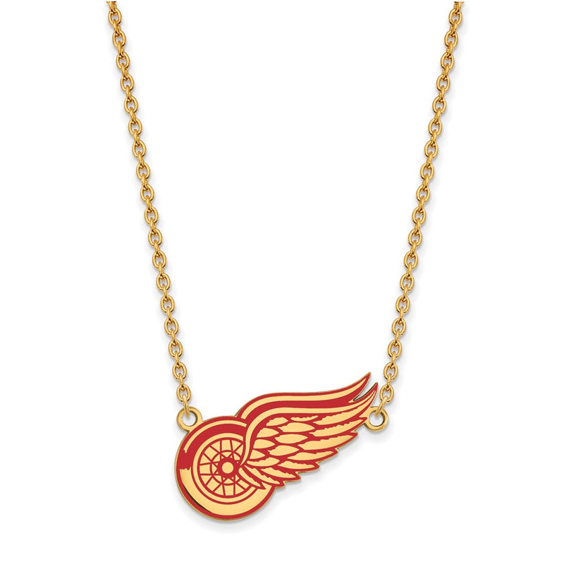Gold Plated Sterling Silver Nhl Logoart Detroit Red Wings Large Enameled Pendant 18 Inch Necklace
