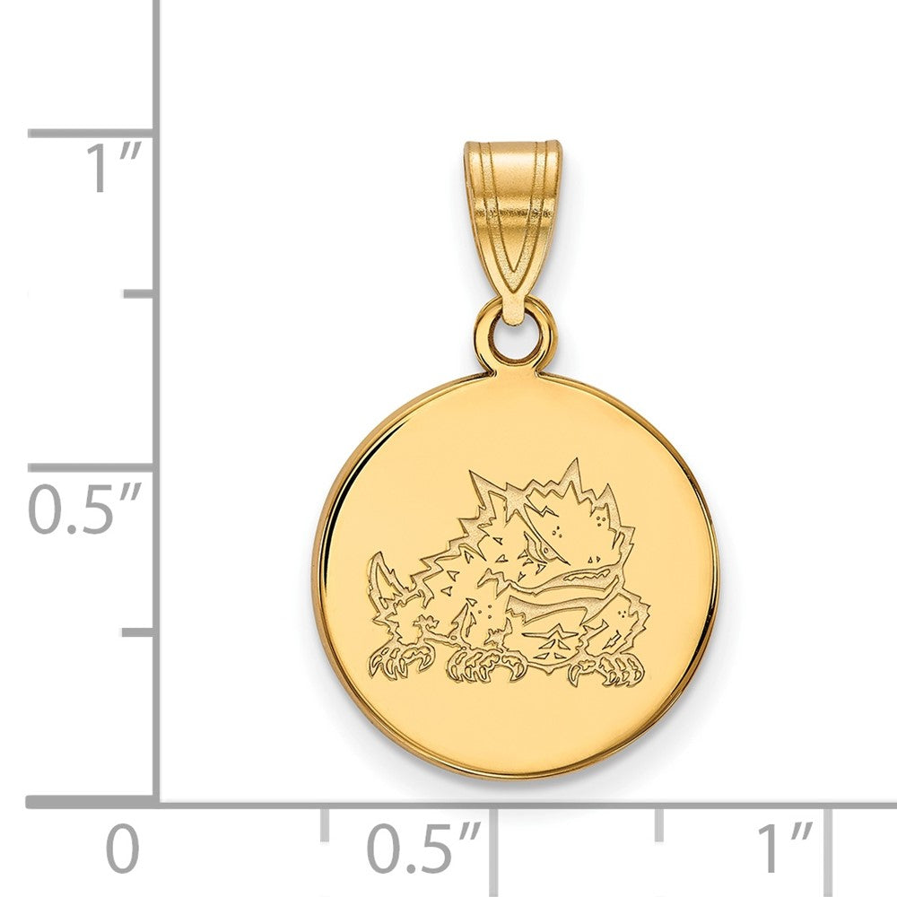 10K Yellow Gold Logoart Texas Christian University Horned Frog Medium Disc Pendant