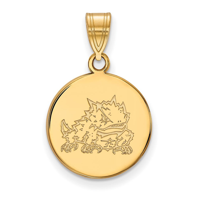 Gold Plated Sterling Silver Logoart Texas Christian University Horned Frog Medium Disc Pendant