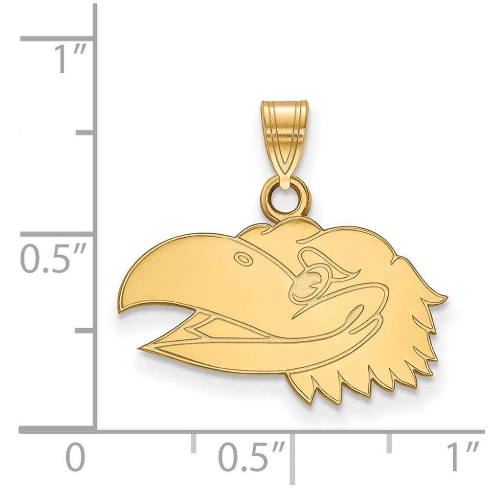 Gold Plated Sterling Silver Logoart University Of Kansas Jayhawk Small Pendant