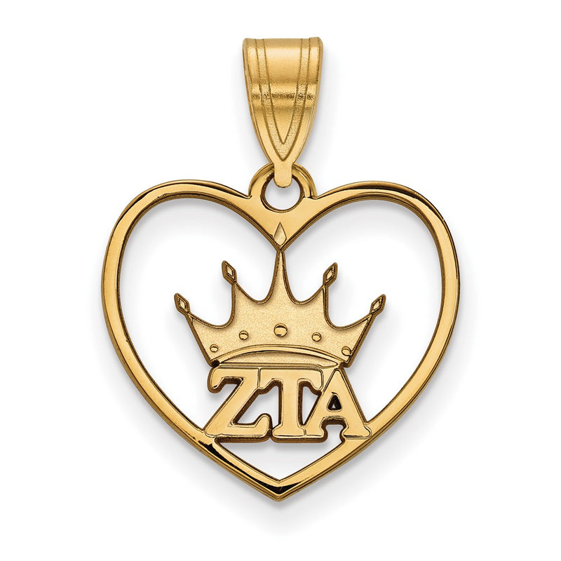 Gold Plated Sterling Silver Logoart Zeta Tau Alpha Sorority Symbol Heart Pendant