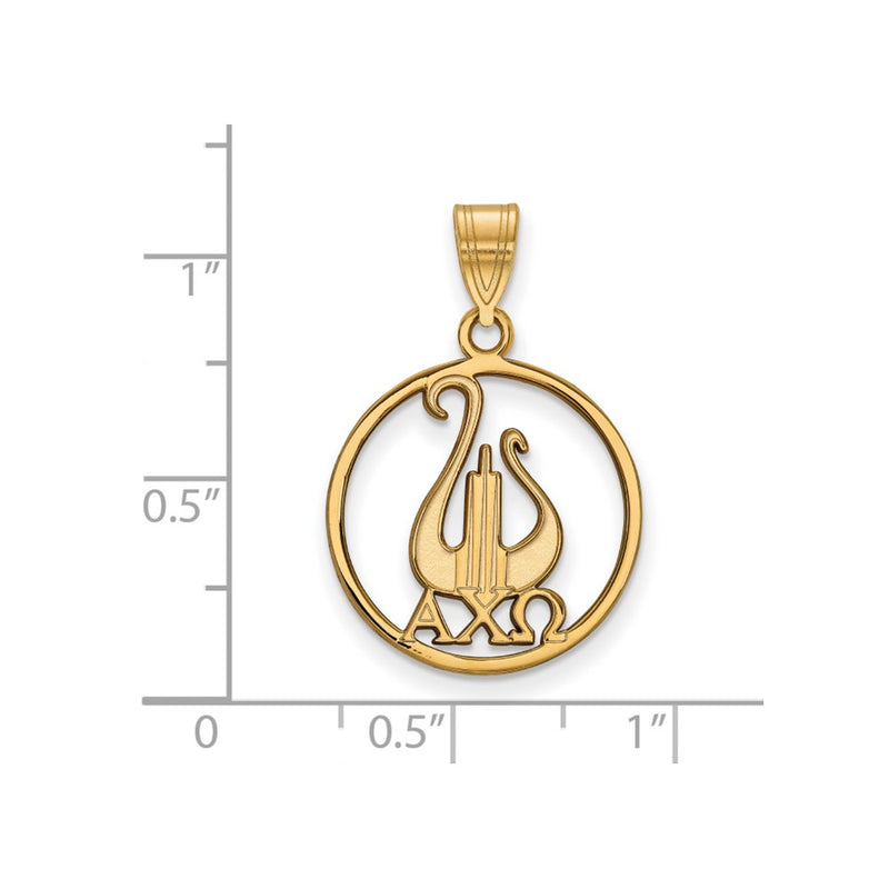 Gold Plated Sterling Silver Logoart Alpha Chi Omega Sorority Symbol Large Circle Pendant
