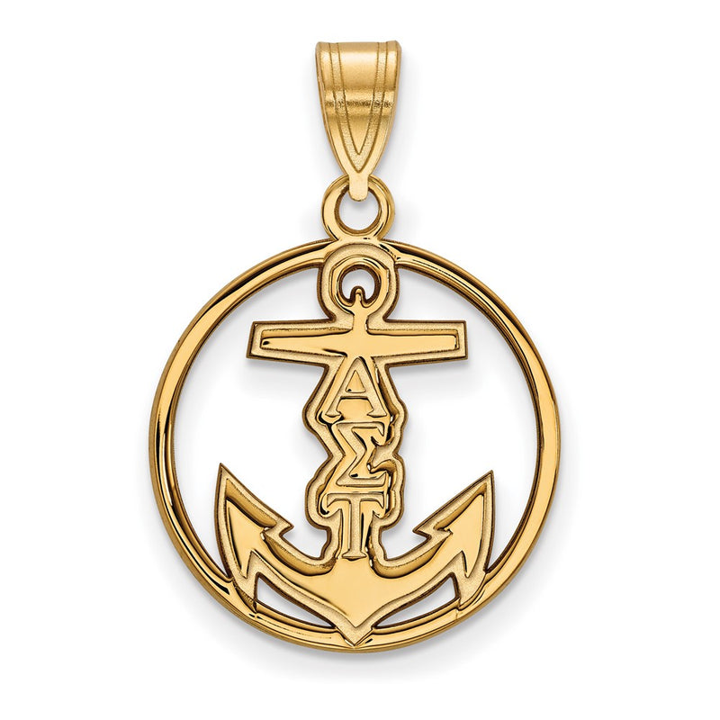 Gold Plated Sterling Silver Logoart Alpha Sigma Tau Sorority Symbol Medium Circle Pendant