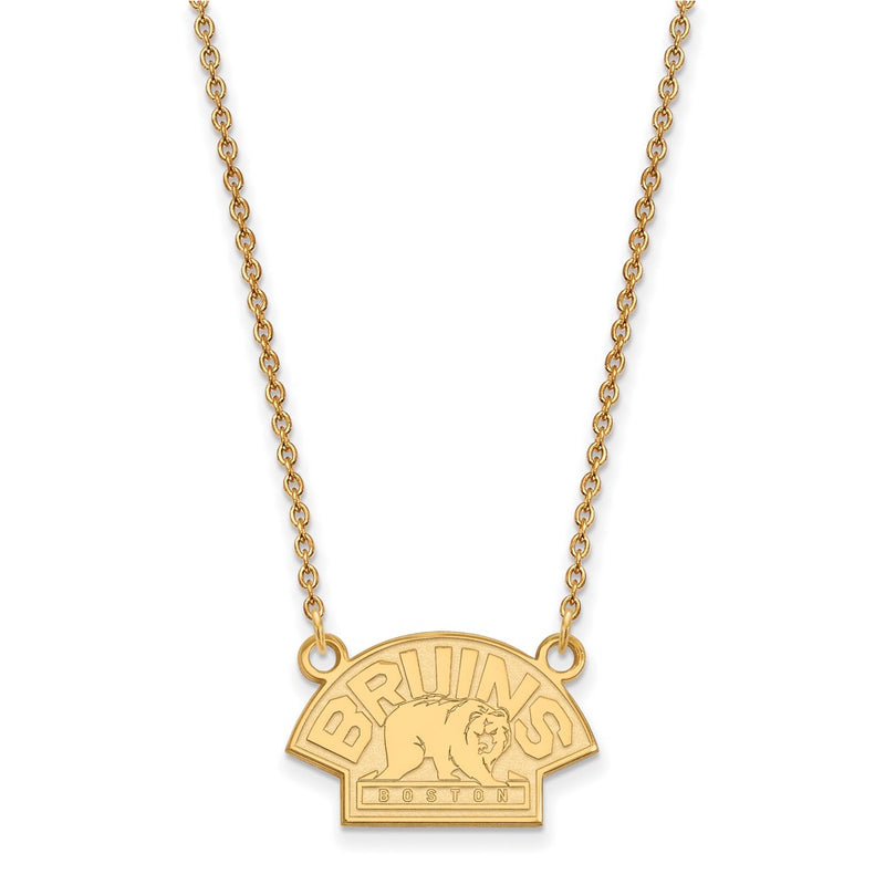 Gold Plated Sterling Silver Nhl Logoart Boston Bruins Small Pendant 18 Inch Necklace