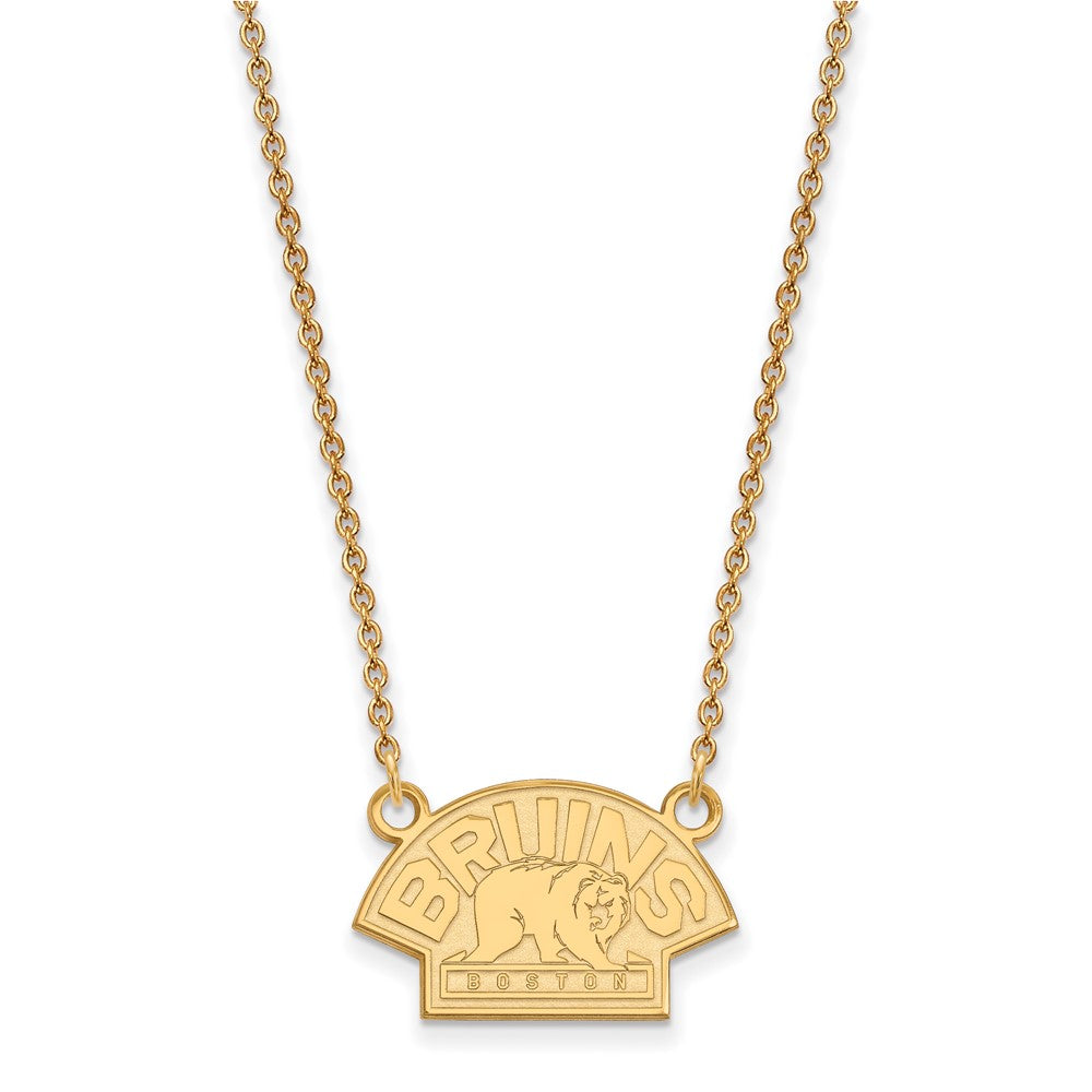 10K Yellow Gold Nhl Logoart Boston Bruins Small Pendant 18 Inch Necklace