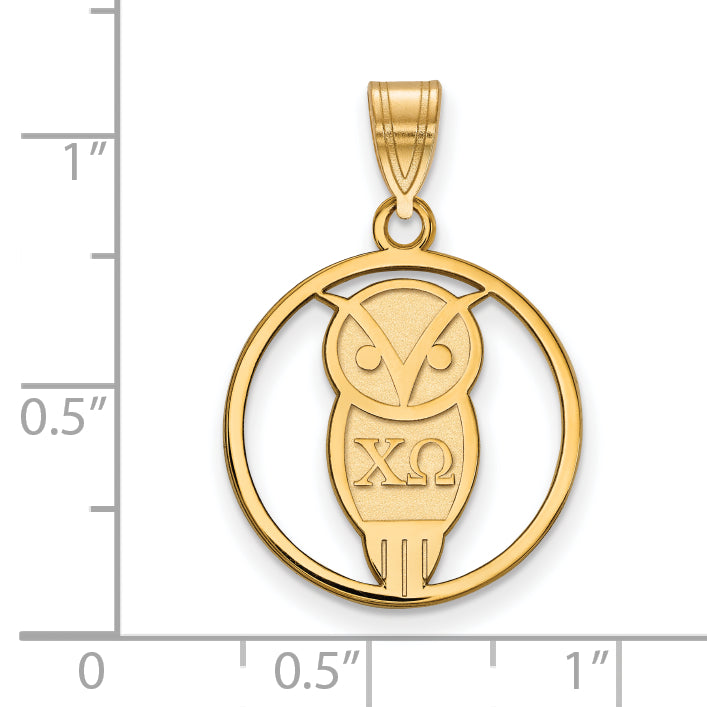 Gold Plated Sterling Silver Logoart Chi Omega Sorority Symbol Medium Circle Pendant