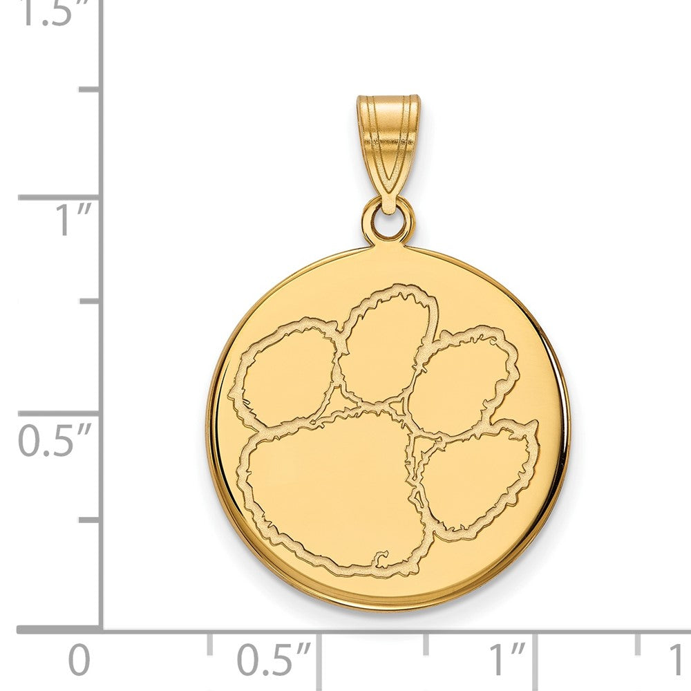 14K Yellow Gold Logoart Clemson University Tiger Paw Large Disc Pendant