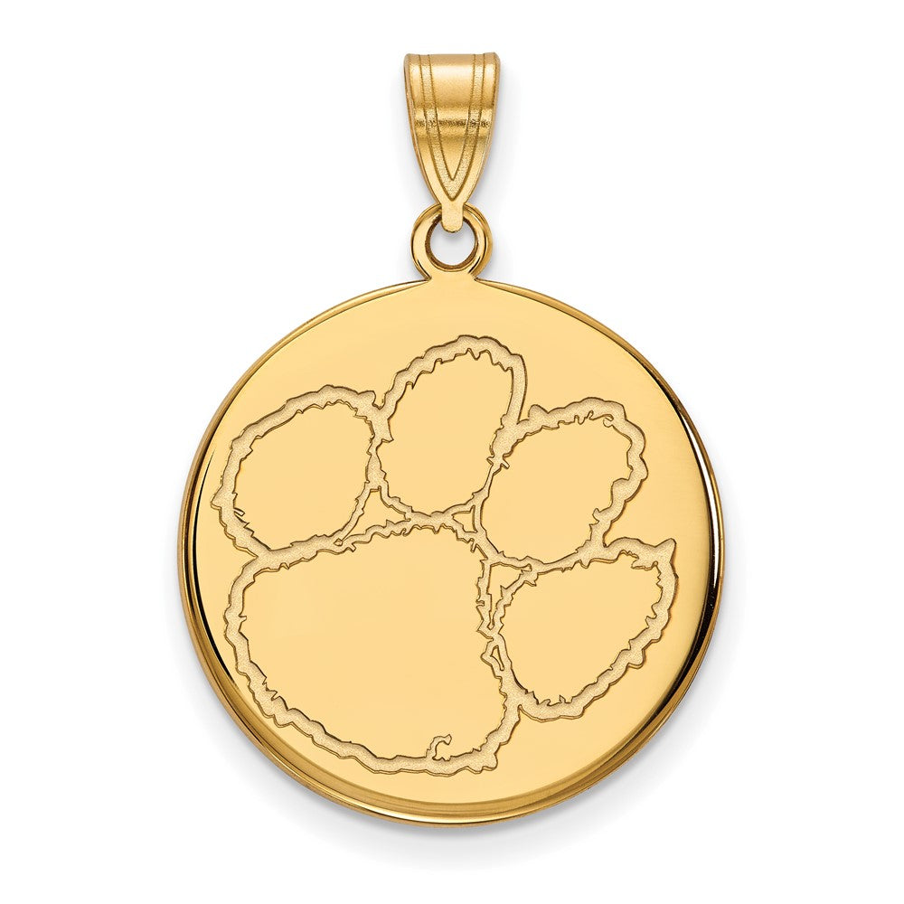 Gold Plated Sterling Silver Logoart Clemson University Tiger Paw Large Disc Pendant