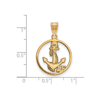 Gold Plated Sterling Silver Logoart Delta Gamma Sorority Symbol Medium Circle Pendant