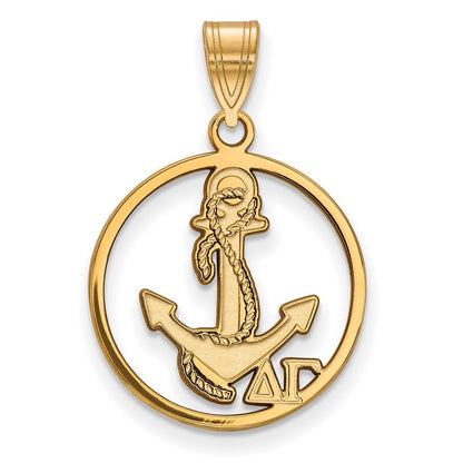 Gold Plated Sterling Silver Logoart Delta Gamma Sorority Symbol Medium Circle Pendant