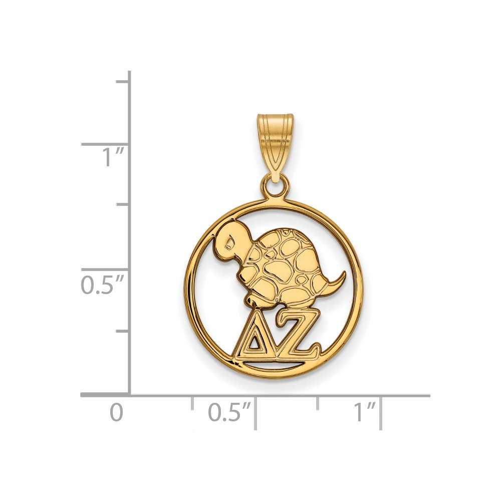 Gold Plated Sterling Silver Logoart Delta Zeta Sorority Symbol Medium Circle Pendant