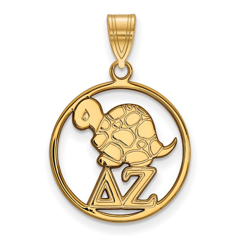 Gold Plated Sterling Silver Logoart Delta Zeta Sorority Symbol Medium Circle Pendant