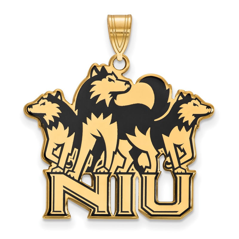 Gold Plated Sterling Silver Logoart Northern Illinois University N I U With Huskies Extra Large Enameled Pendant
