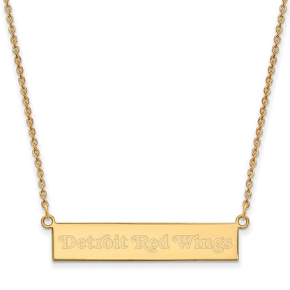 Gold Plated Sterling Silver Nhl Logoart Detroit Red Wings Small Bar 18 Inch Necklace