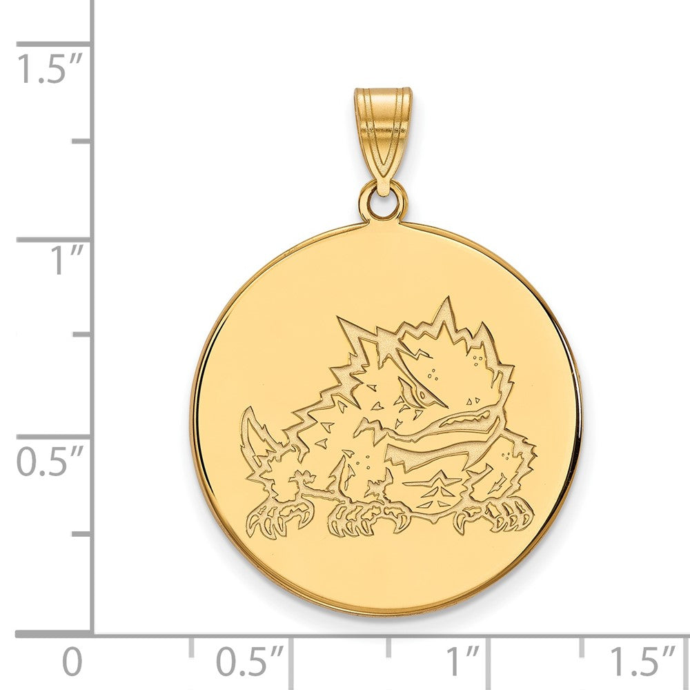 14K Yellow Gold Logoart Texas Christian University Horned Frog Extra Large Disc Pendant
