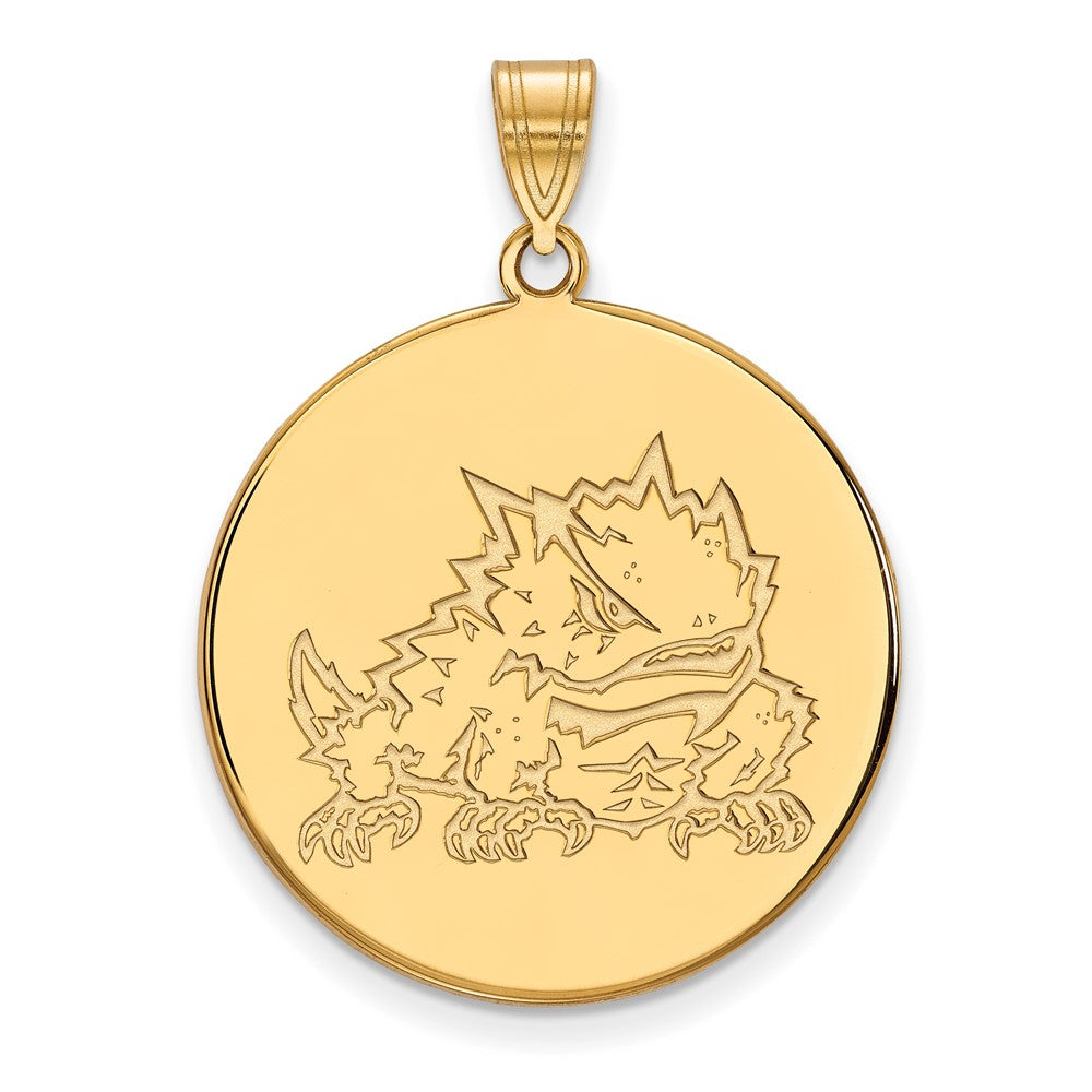 14K Yellow Gold Logoart Texas Christian University Horned Frog Extra Large Disc Pendant