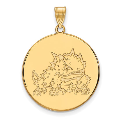 14K Yellow Gold Logoart Texas Christian University Horned Frog Extra Large Disc Pendant