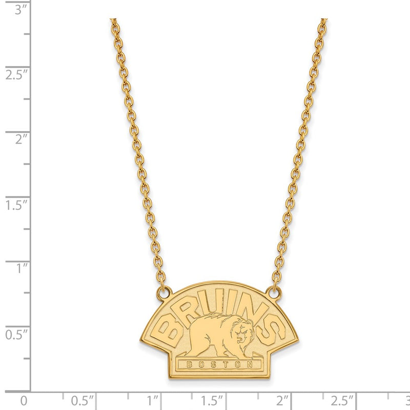 Gold Plated Sterling Silver Nhl Logoart Boston Bruins Large Pendant 18 Inch Necklace