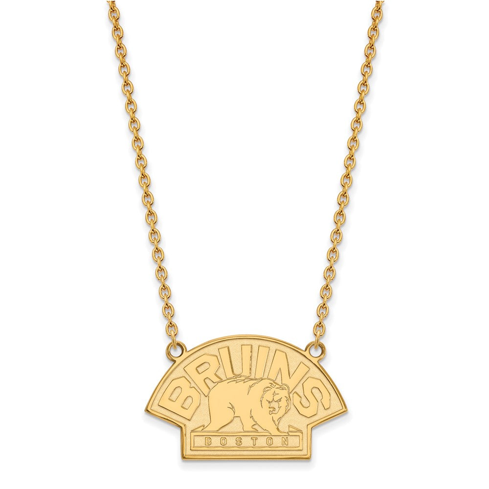 Gold Plated Sterling Silver Nhl Logoart Boston Bruins Large Pendant 18 Inch Necklace