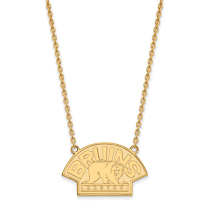 Gold Plated Sterling Silver Nhl Logoart Boston Bruins Large Pendant 18 Inch Necklace