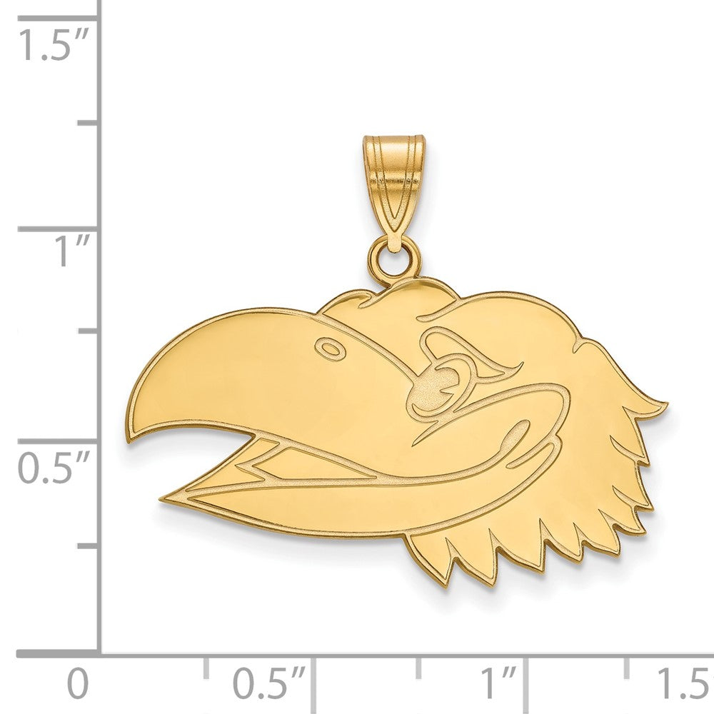 14K Yellow Gold Logoart University Of Kansas Jayhawk Large Pendant
