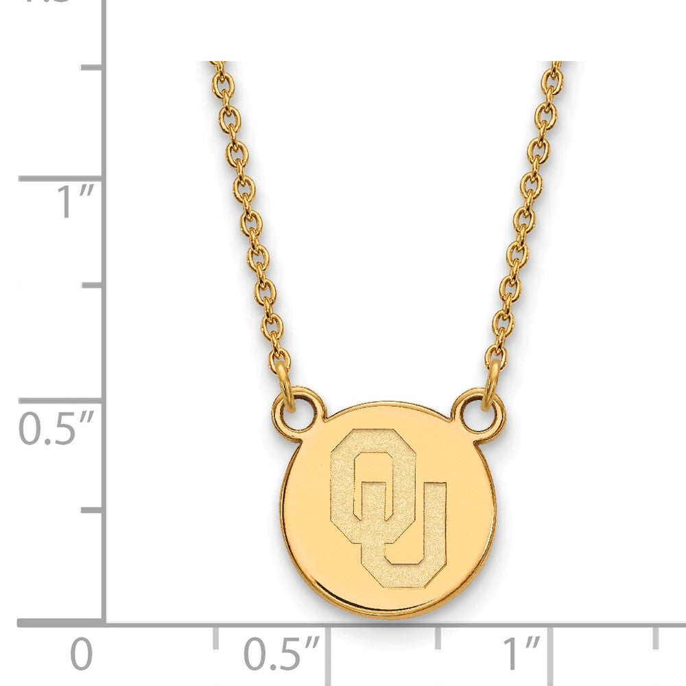 Gold Plated Sterling Silver Logoart University Of Oklahoma O U Small Disc 18 Inch Necklace