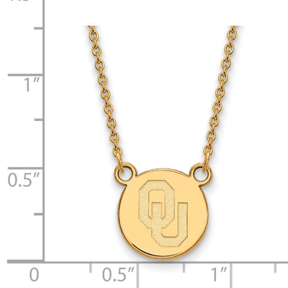 Gold Plated Sterling Silver Logoart University Of Oklahoma O U Small Disc 18 Inch Necklace