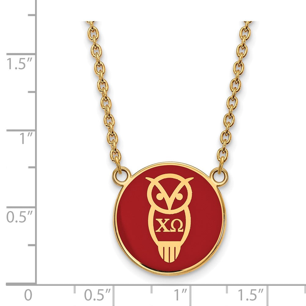 Gold Plated Sterling Silver Logoart Chi Omega Sorority Symbol Large Color Enamel Pendant 18 Inch Necklace