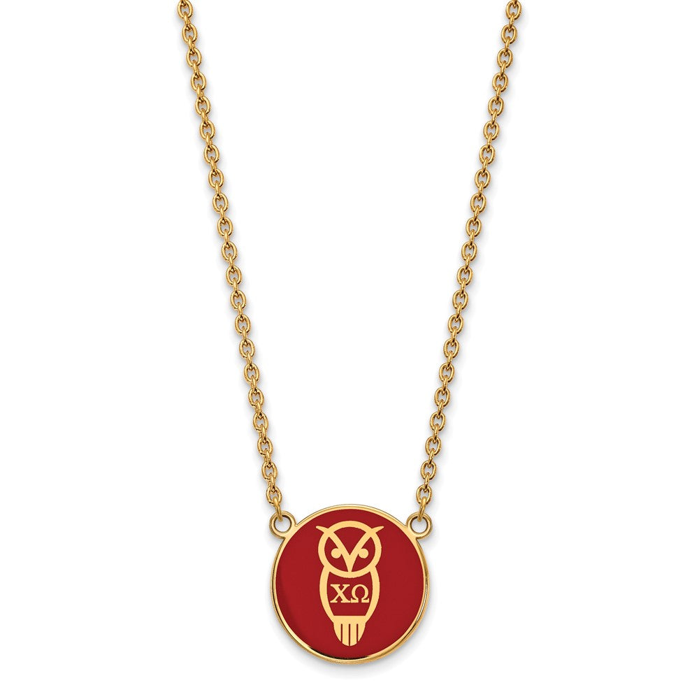 Gold Plated Sterling Silver Logoart Chi Omega Sorority Symbol Large Color Enamel Pendant 18 Inch Necklace