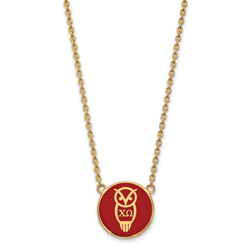 Gold Plated Sterling Silver Logoart Chi Omega Sorority Symbol Large Color Enamel Pendant 18 Inch Necklace