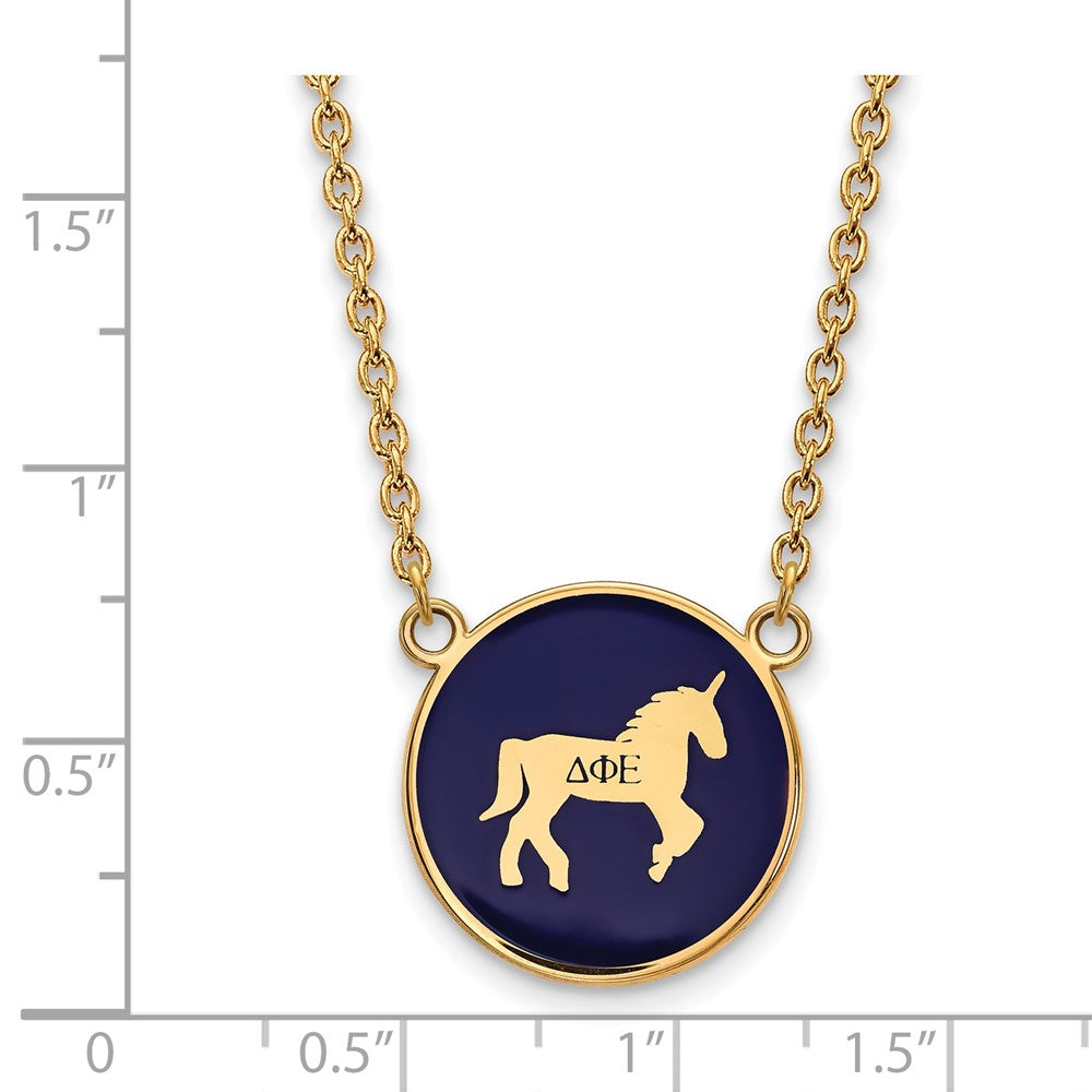 Gold Plated Sterling Silver Logoart Delta Phi Epsilon Sorority Symbol Large Color Enamel Pendant 18 Inch Necklace