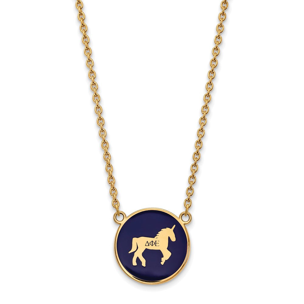 Gold Plated Sterling Silver Logoart Delta Phi Epsilon Sorority Symbol Large Color Enamel Pendant 18 Inch Necklace