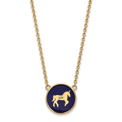 Gold Plated Sterling Silver Logoart Delta Phi Epsilon Sorority Symbol Large Color Enamel Pendant 18 Inch Necklace